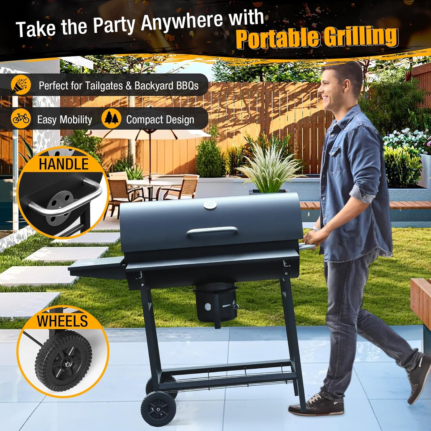 Large charcoal barbeque grill outdoor: barrel smoker bbq grill with 4 air vents for Home Garden Cooking