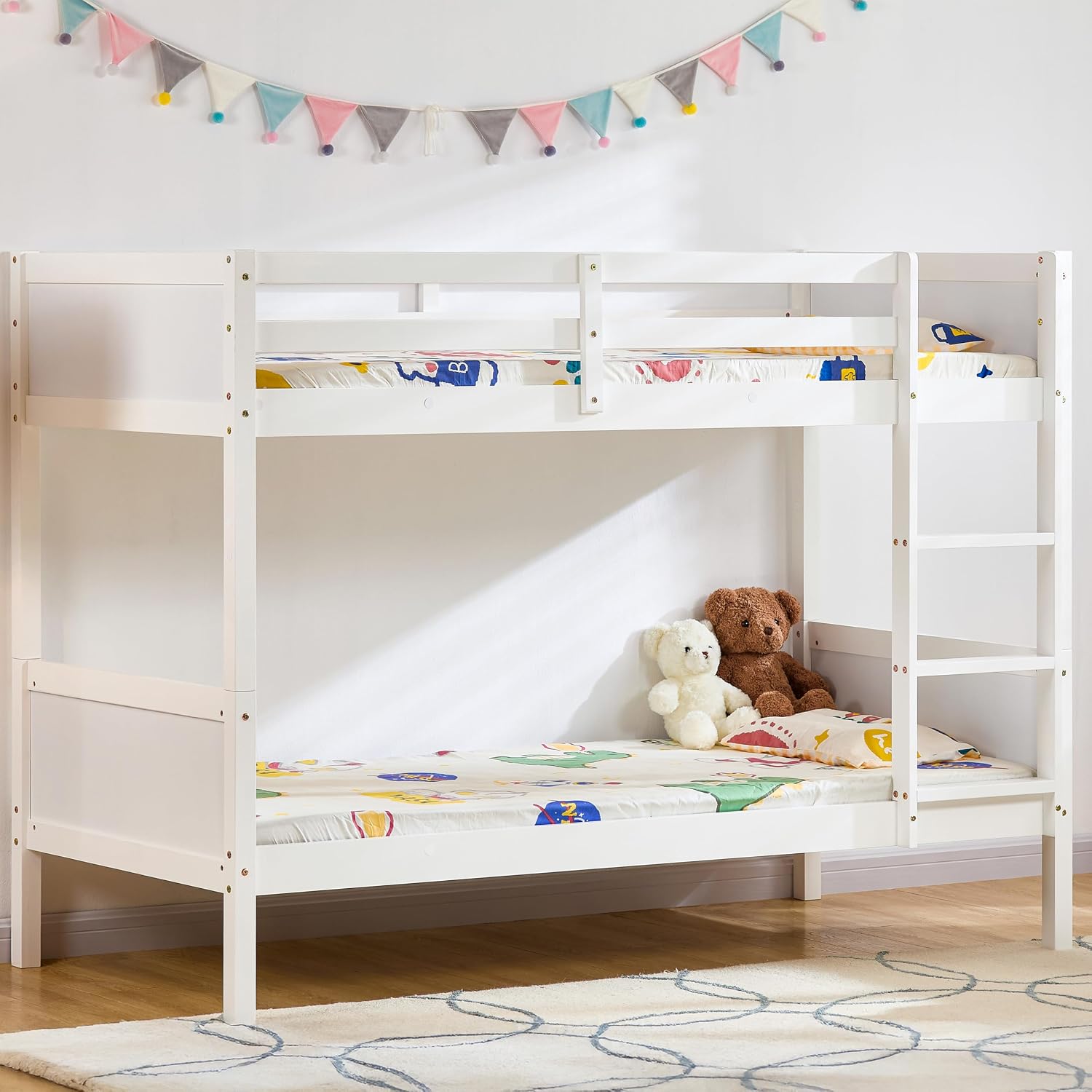Bed Detachable Kids Children Single 3ft Bed Frame Pine Wood (White)
