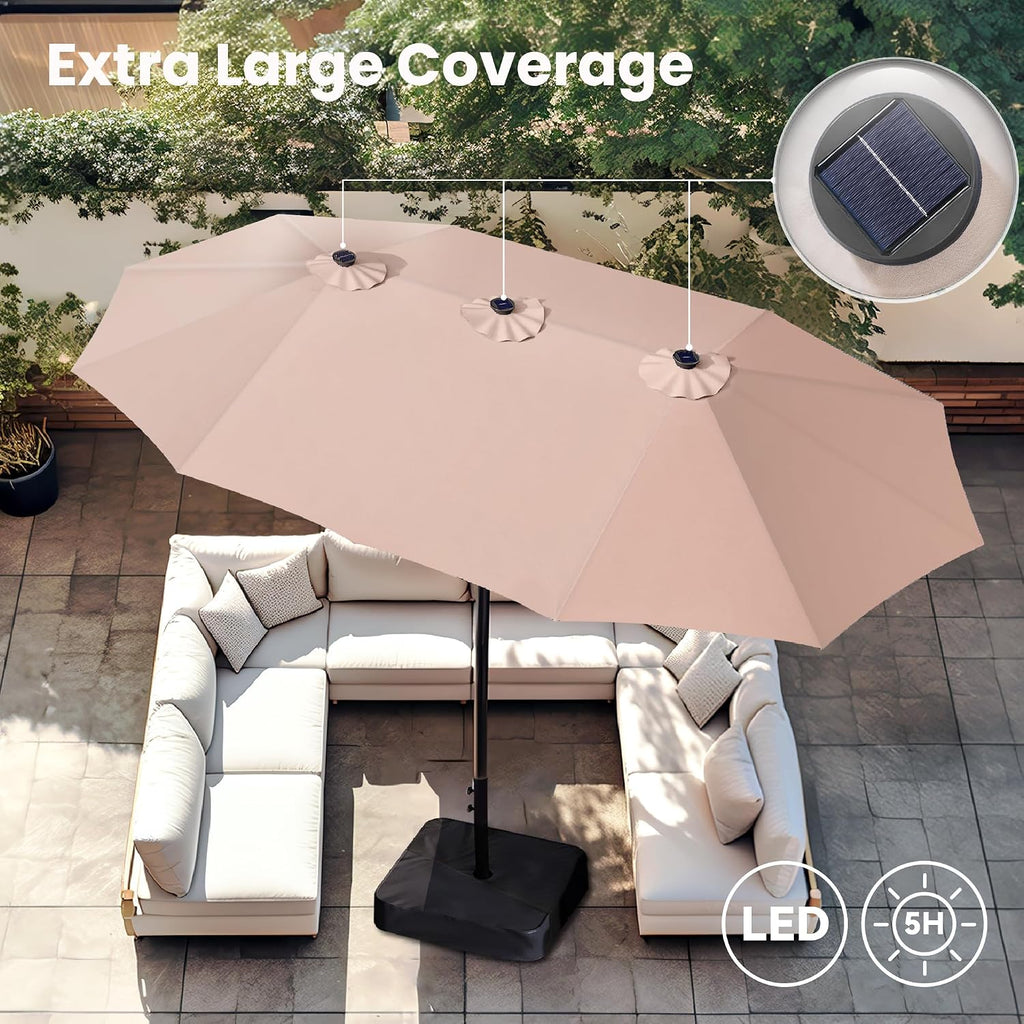 2.7×4.5m Garden Parasol Umbrella for Sun Protection with Base Included and Crank Patio Outdoor Waterproof Umbrella
