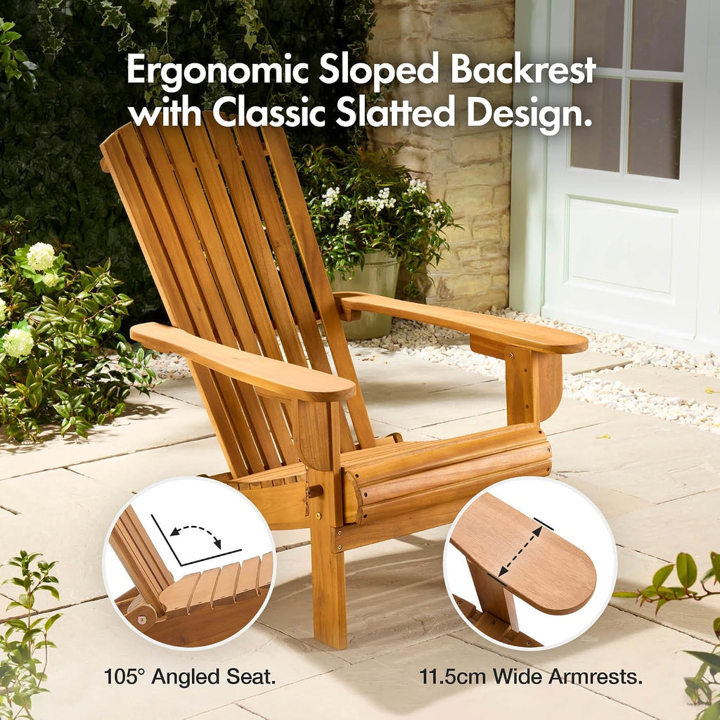 Folding Adirondack Chairs Set 2 - Natural Foldable Fire Pit Chairs for Garden