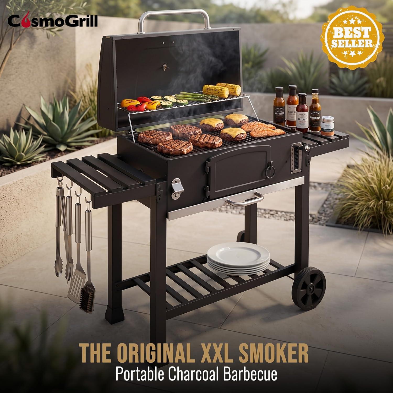 Outdoor XXL Smoker Barbecue Charcoal Portable BBQ Grill