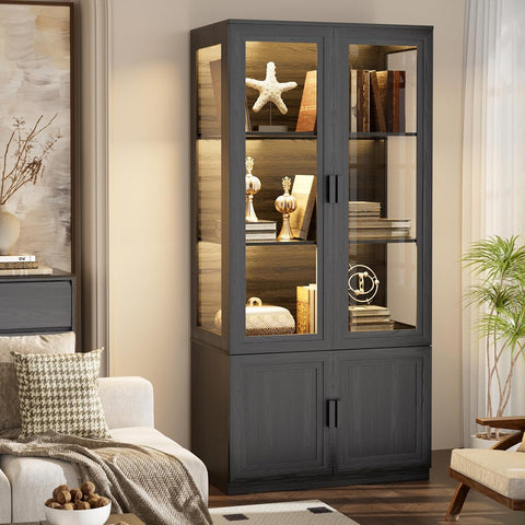 Cabinet with Glass Doors and 3 Color Lights