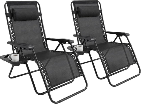 Set of 2 Folding Reclining Adjustable Zero Gravity Lounge Chairs
