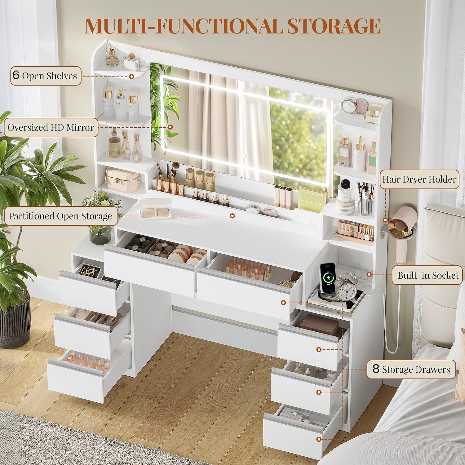 135 cm Dressing Table with Mirror
