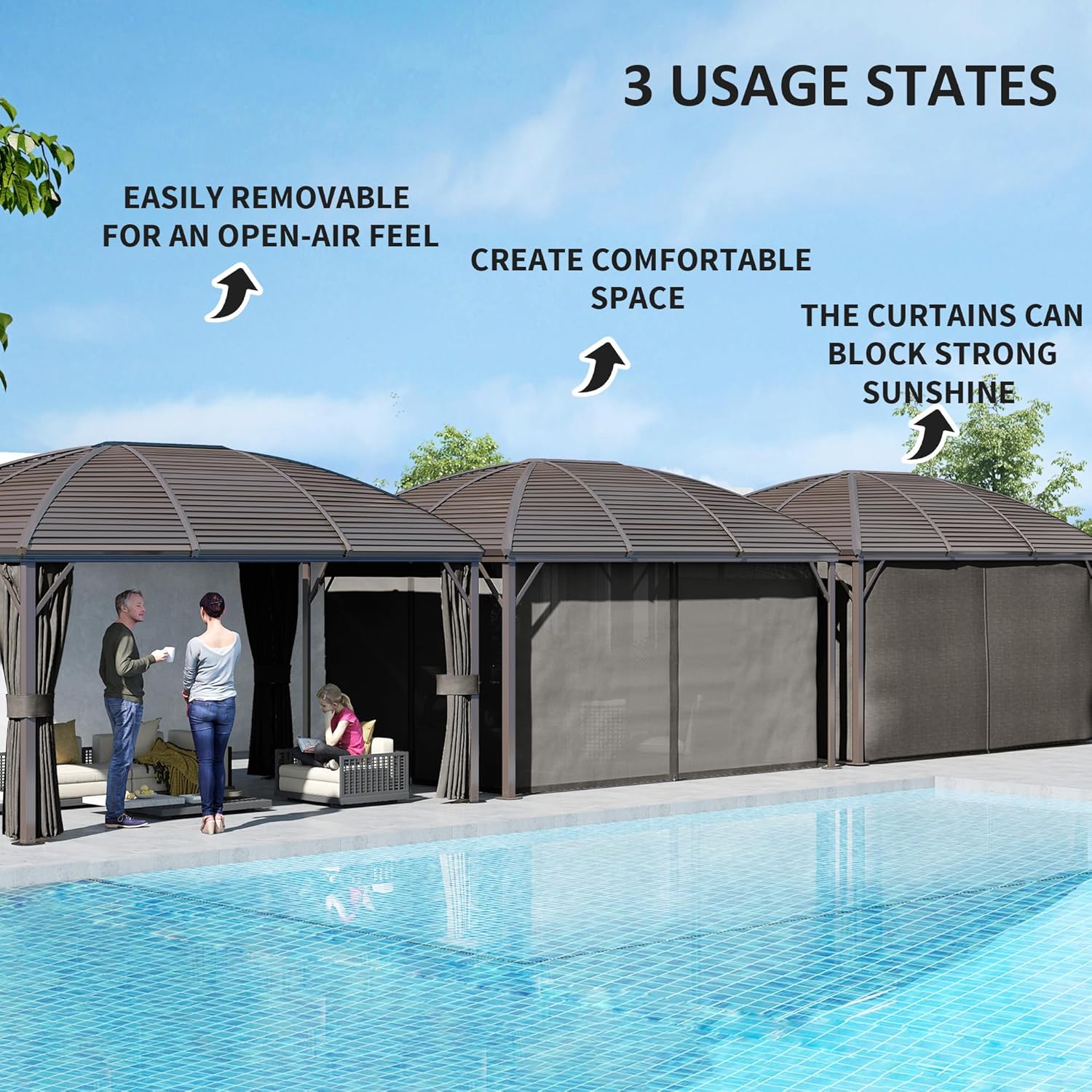 3 x 4m Hardtop Gazebo Canopy with Metal Roof
