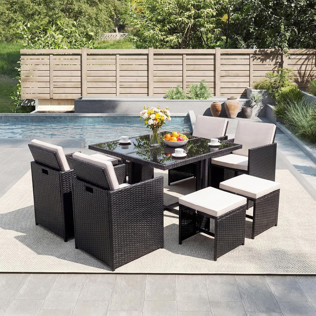 8 Seater Rattan Garden Dining Set with Table