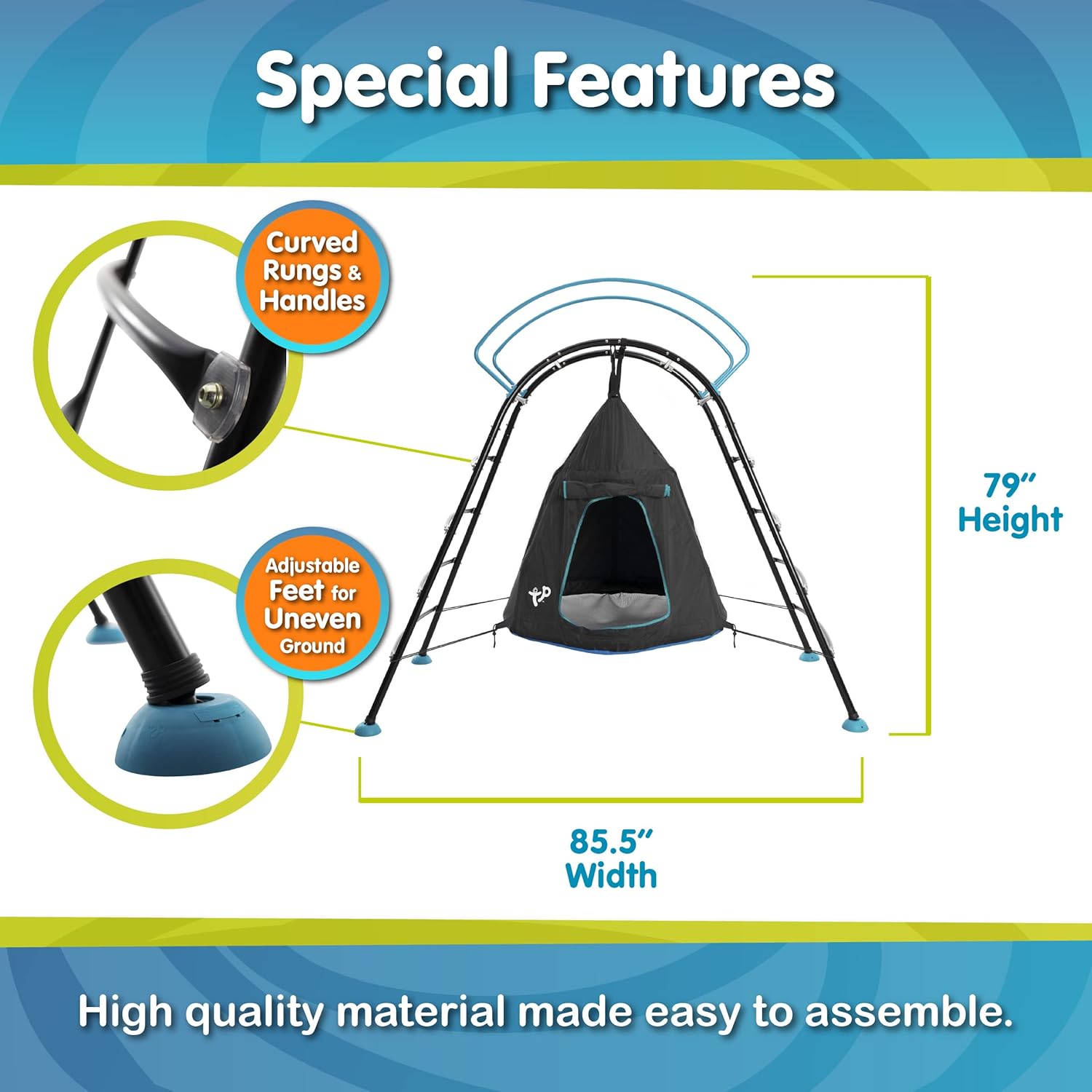 Den &amp; Climbing Frame With Curved Climbing Rungs And Safety Handrails Mesh Den With Door