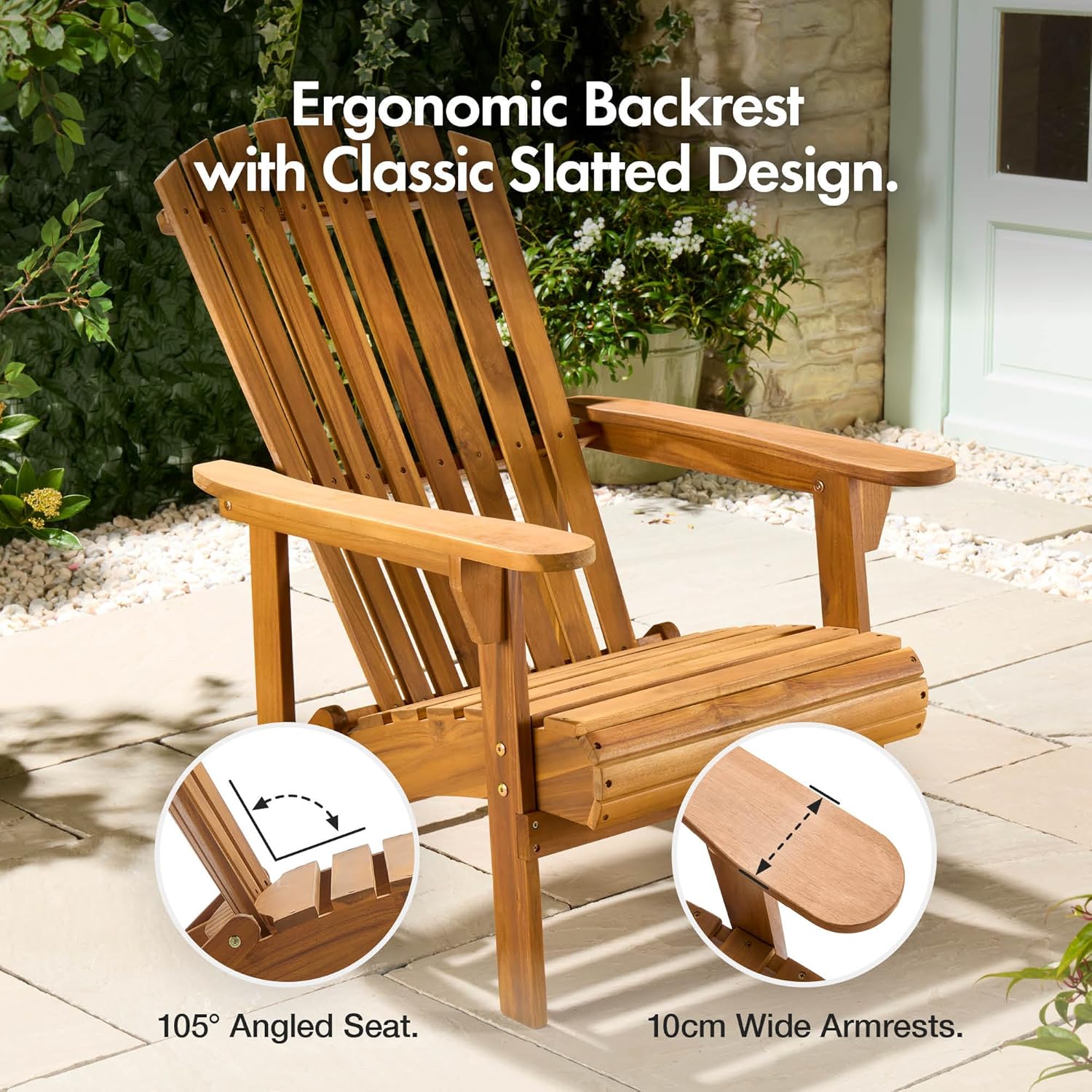 Chairs Set of 2 - Outdoor Acacia Hardwood Garden Chairs &amp; Teak Oil Finish - Durable Weather Resistant Wood for Patio &amp; Deck - Ergonomic Sloped Back - Hudson