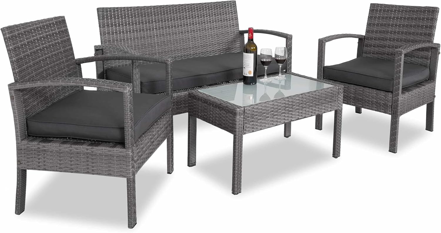4 Piece Rattan Garden Furniture Set