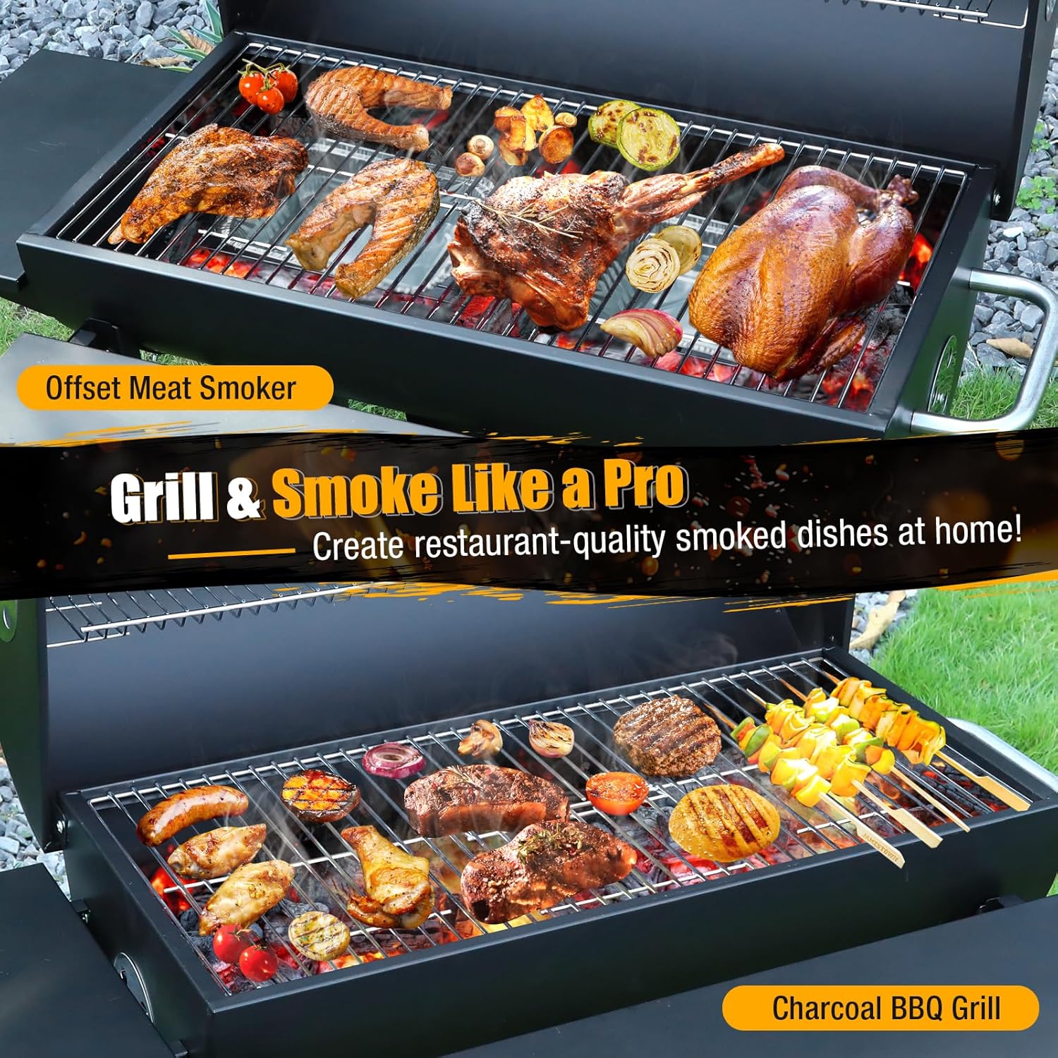 Large charcoal barbeque grill outdoor: barrel smoker bbq grill with 4 air vents for Home Garden Cooking
