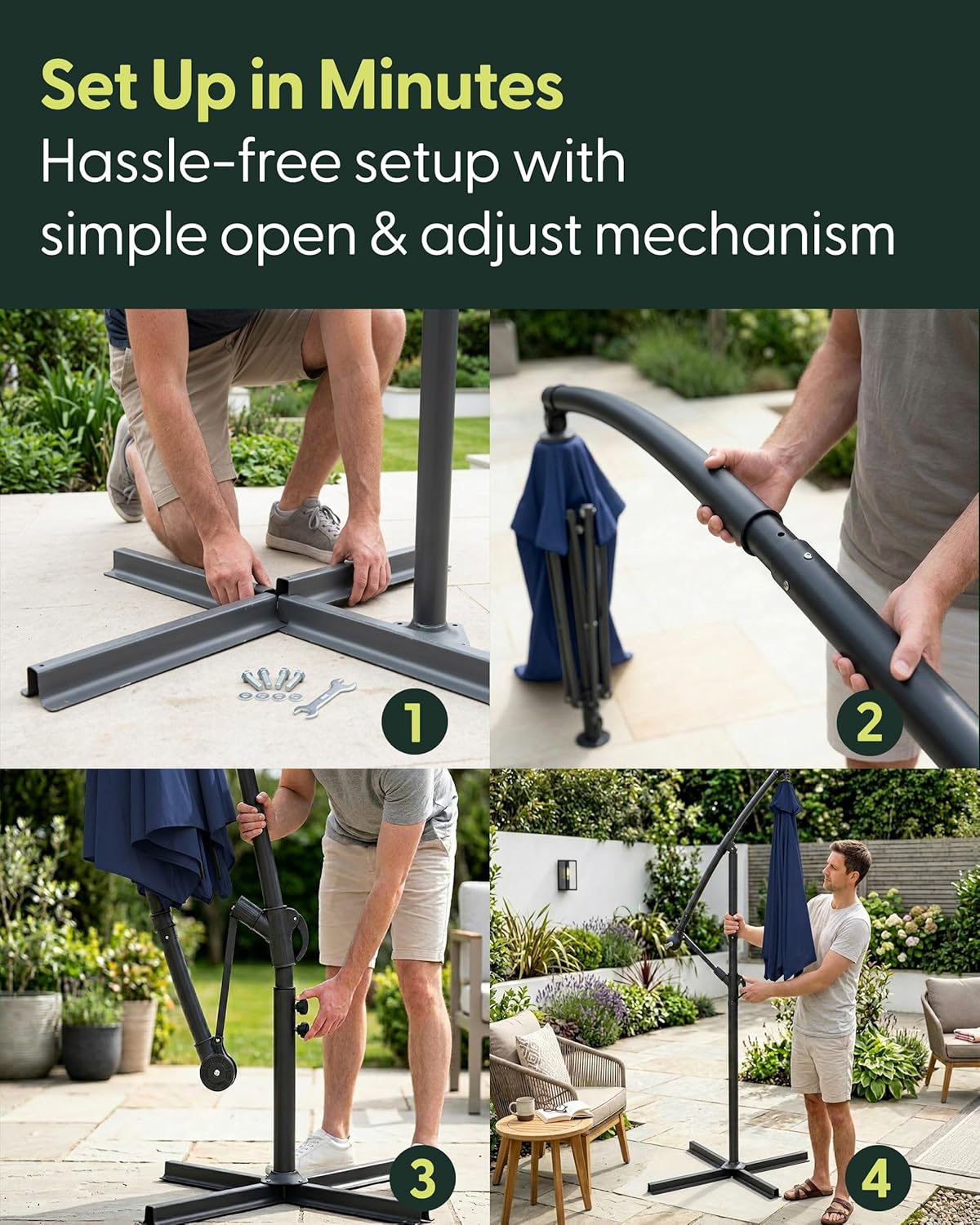 3M Cantilever Garden Parasol with 4pc Fillable Base Set
