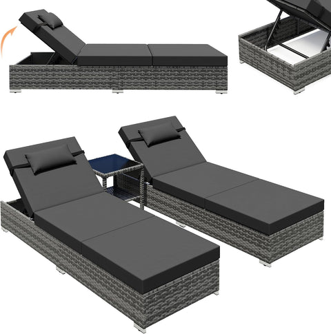 3PC Rattan Sun Lounger Set plus Side Table