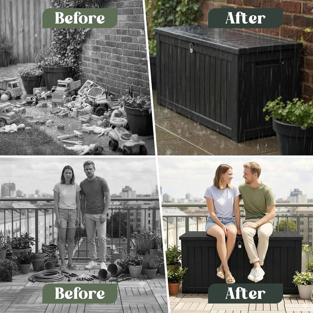 870L XXL Recycled Lockable Outdoor Garden Storage Box &amp; Bench Seat