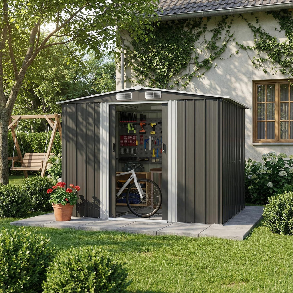 8x7ft Metal Garden Shed with Easy Assembly